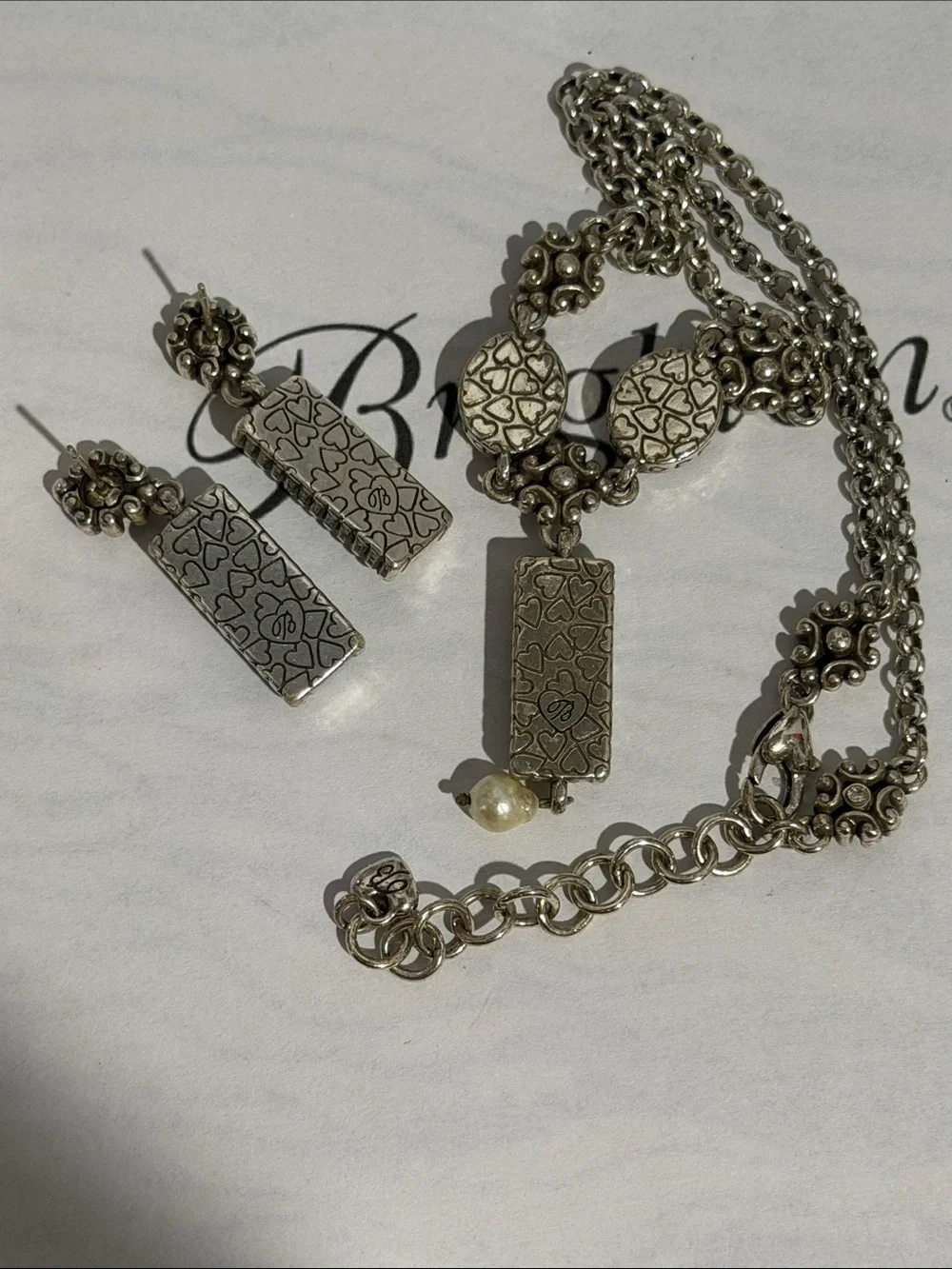 🆕🦋 RARE SET Brighton RETIRED VTG SLVR Crystal Necklace & Earrings Set